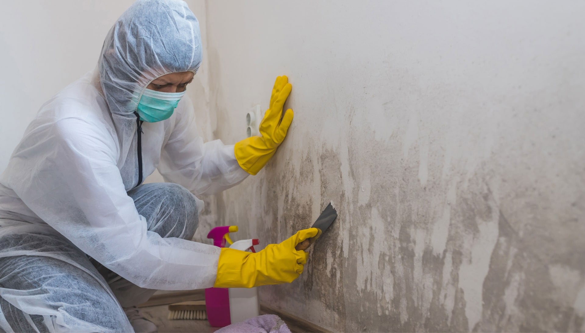 A mold remediation team using specialized techniques to remove mold damage and control odors in a Green Bay property, with a focus on safety and efficiency